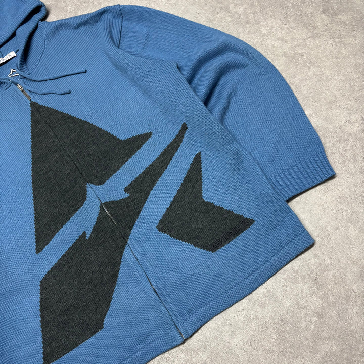 Vintage Avirex Blue Knitted Full Zip Hoodie (XXL)