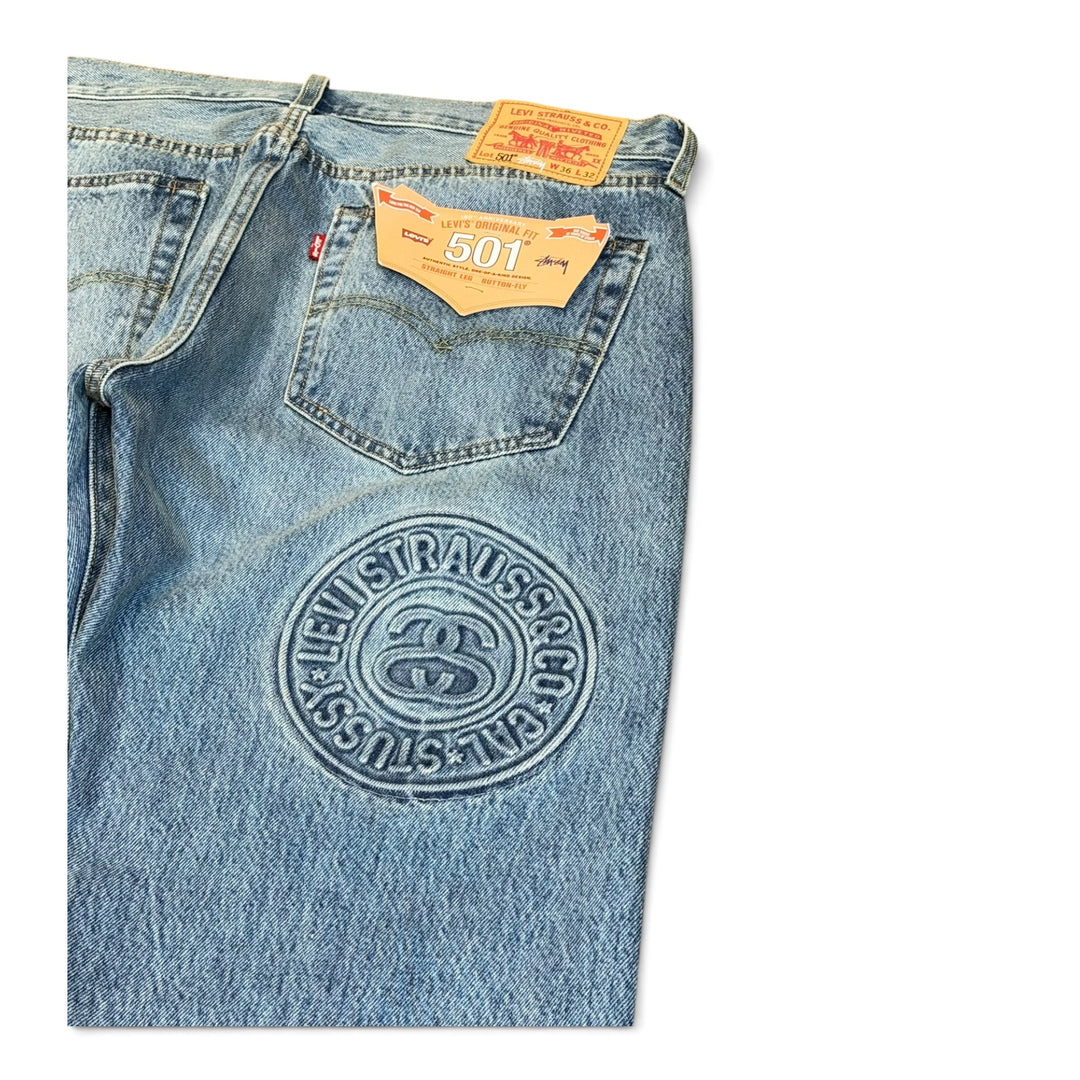 BNWT Stussy x Levis 501 Washed Blue Denim Jeans (36)