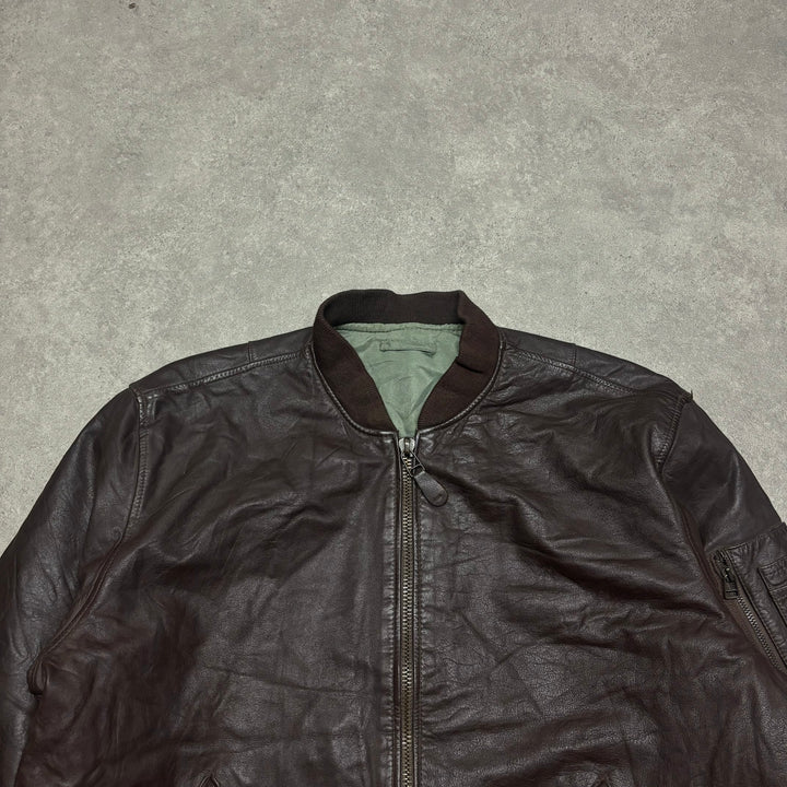 Vintage Leather & Khaki Reversible Bomber Jacket (L)