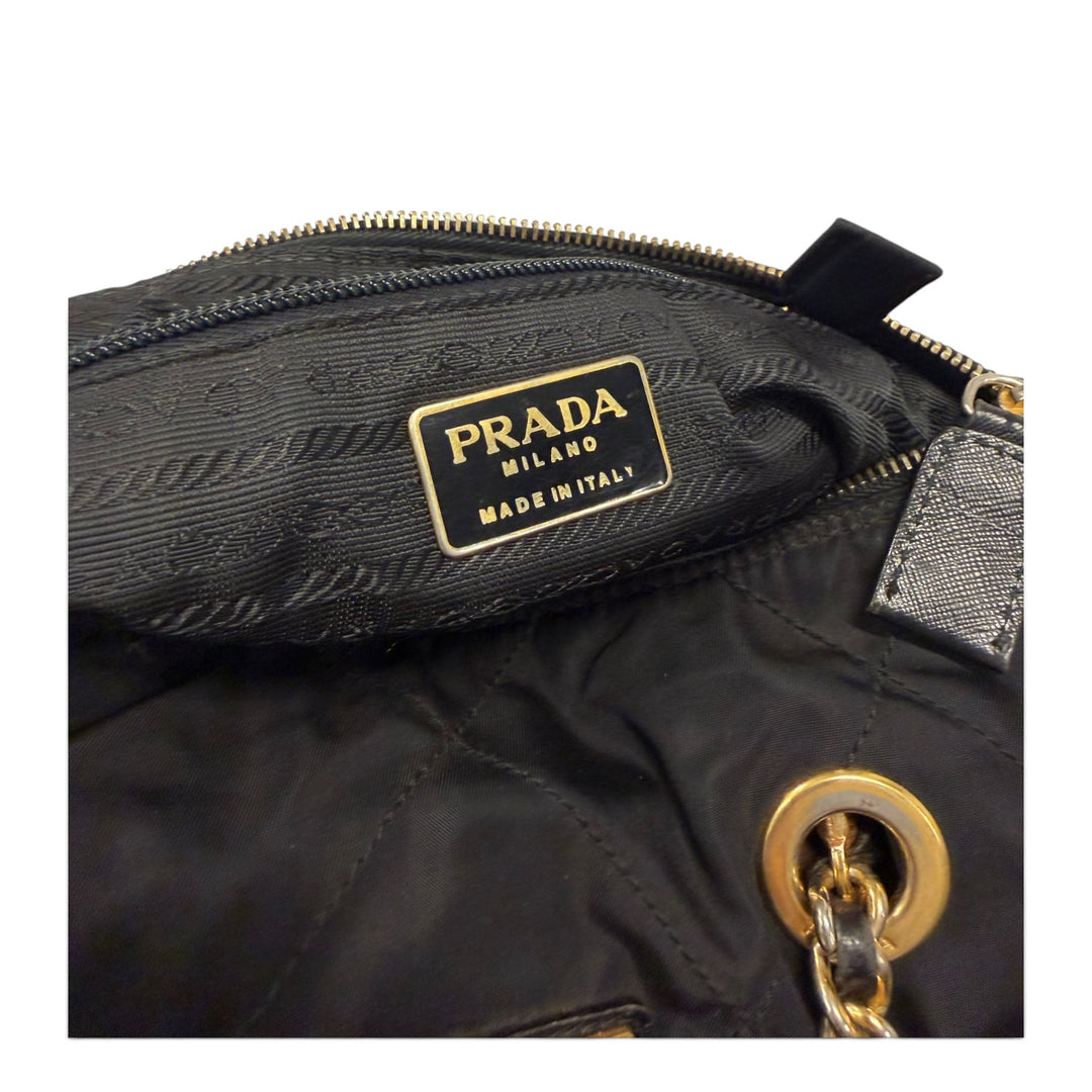 Prada Quilted Chain Shoulder Bag  Tessuto Nylon in Black