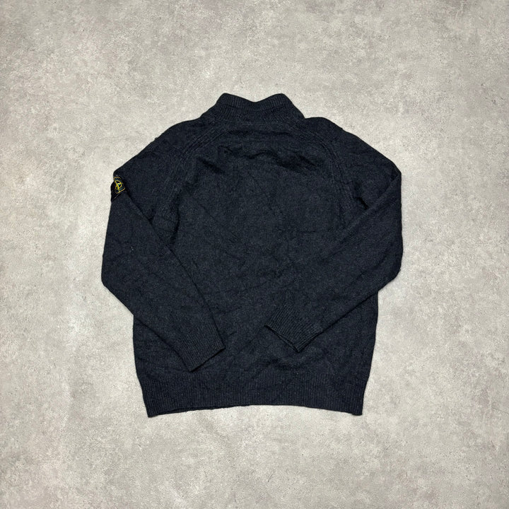 Stone Island Dark Grey Wool Quarter Button Up Knitted Jumper (XXL)