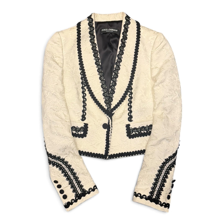 Dolce & Gabbana White & Black Jacquard Suit Two Piece Set (38)
