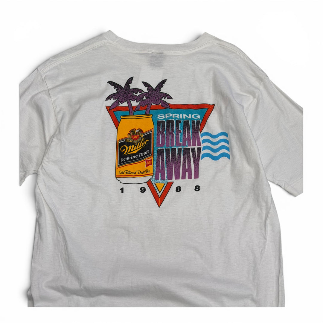 90's Vintage Miller Beer White Graphic T-Shirt (L)