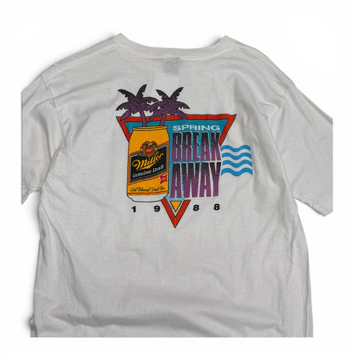 90's Vintage Miller Beer White Graphic T-Shirt (L)