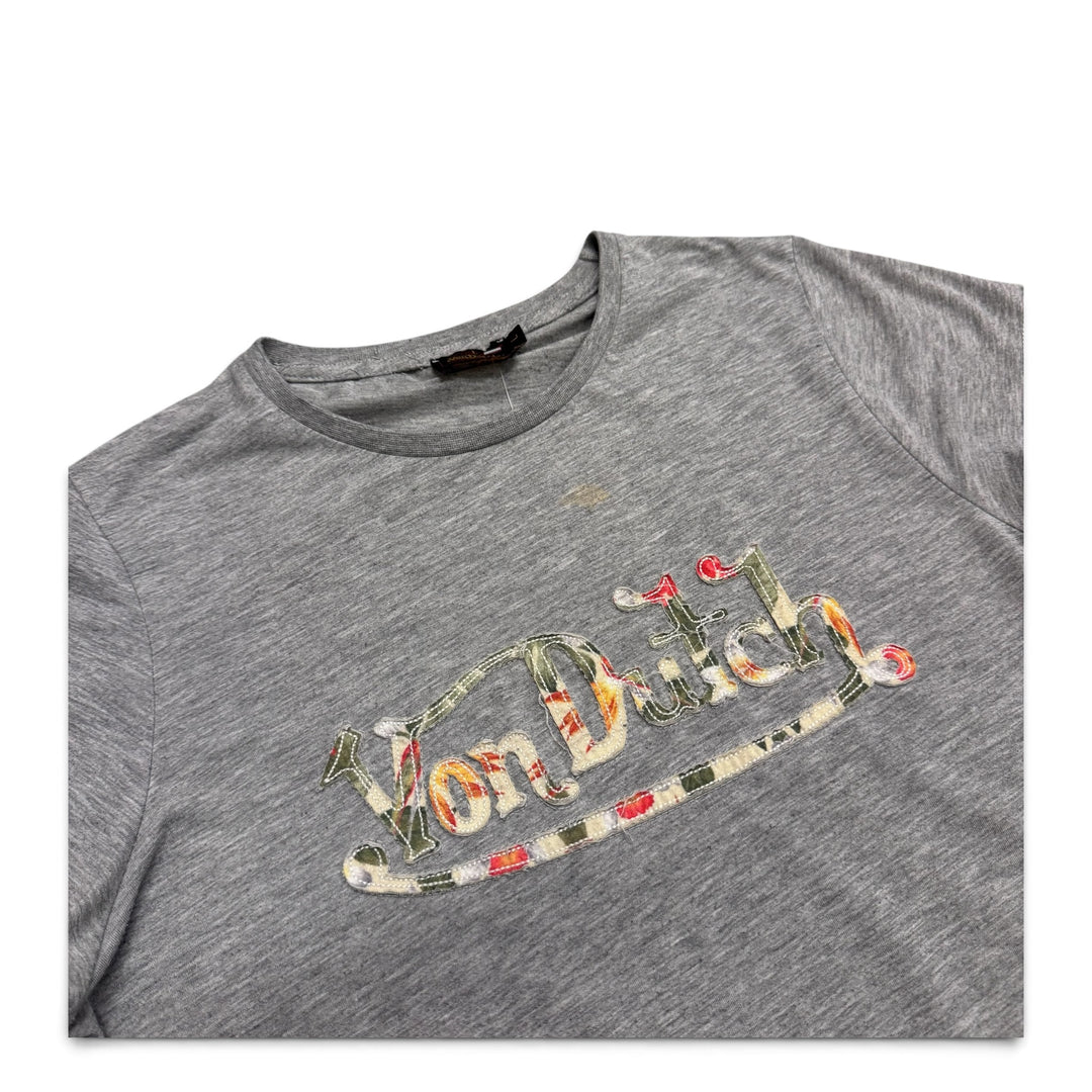 Vintage Von Dutch Grey Spell Out T-Shirt (Women's L)