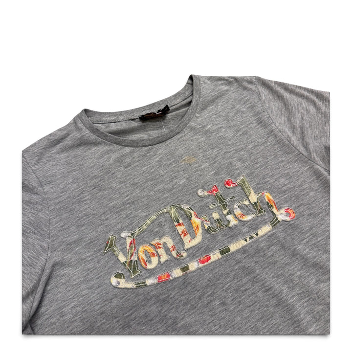 Vintage Von Dutch Grey Spell Out T-Shirt (Women's L)