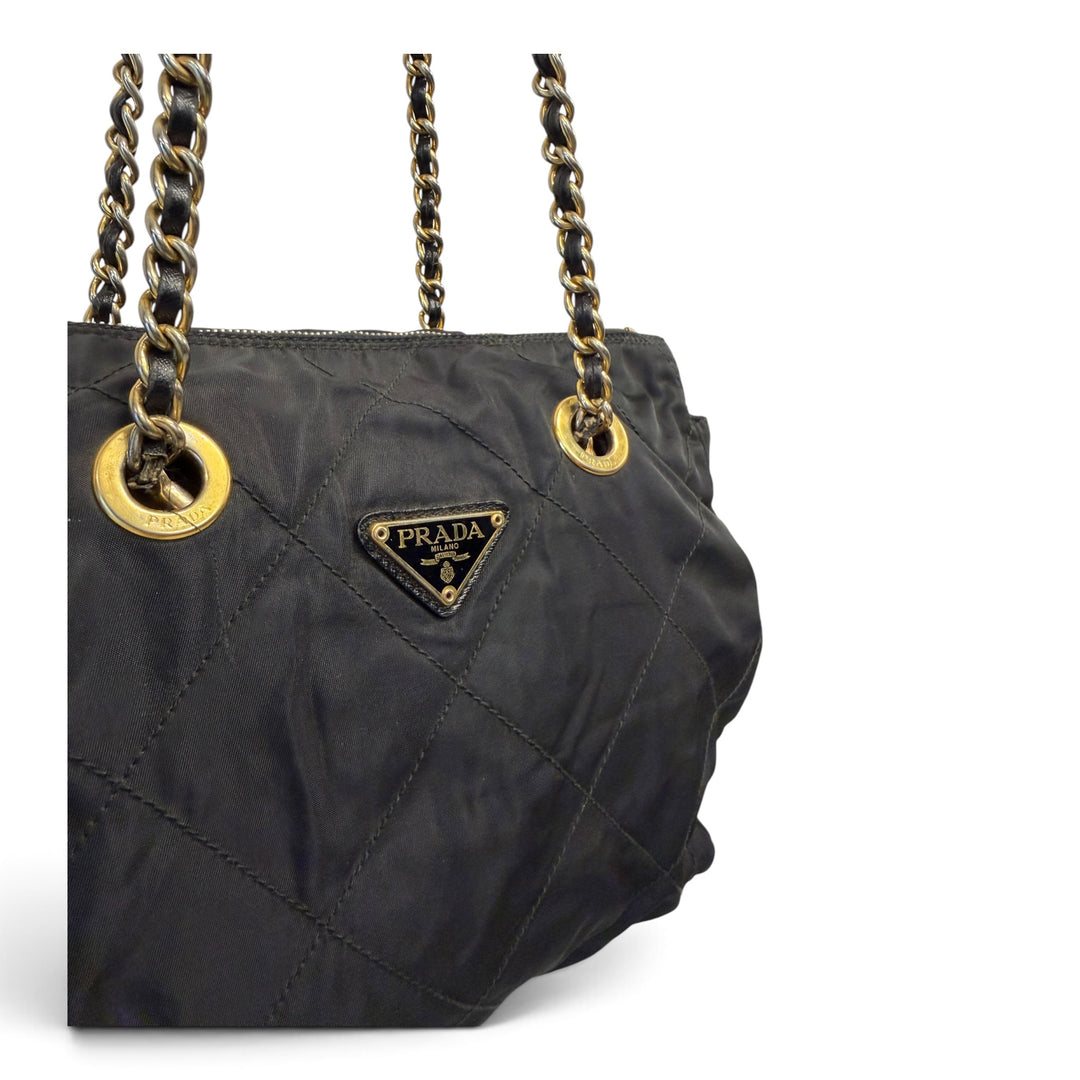 Prada Quilted Chain Shoulder Bag  Tessuto Nylon in Black