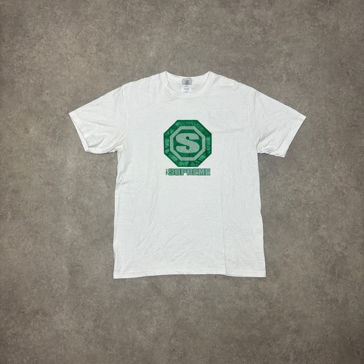 Supreme White Green Glitter Graphic T-Shirt