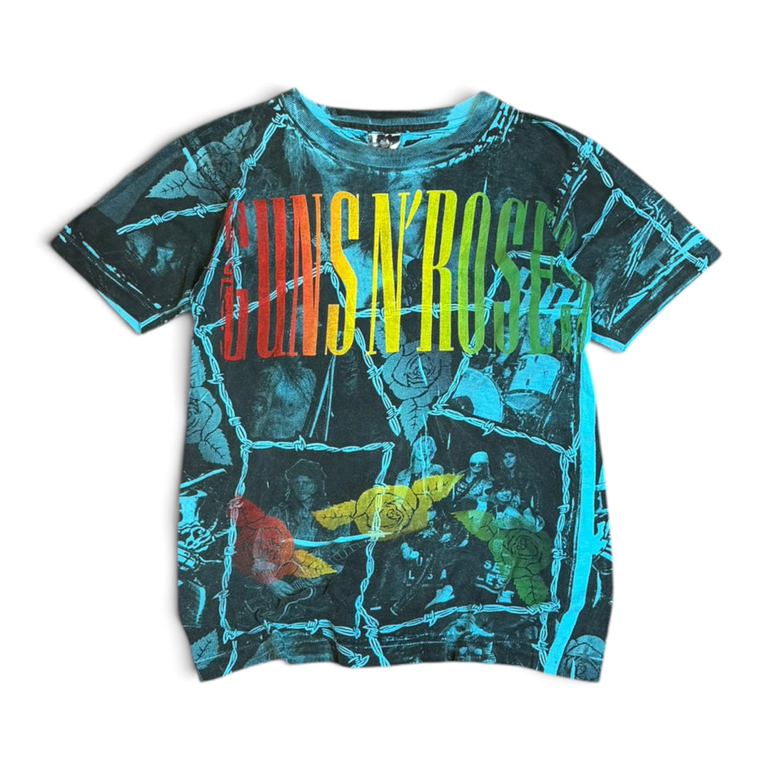 Rare 1990's Vintage Guns N' Roses Blue All Over Graphic Print T-Shirt (S)