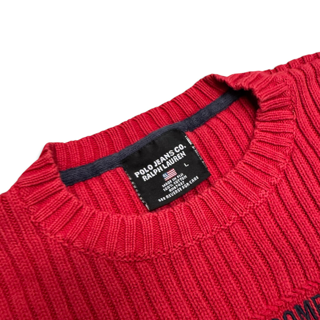 Vintage Polo Ralph Lauren Red Big Flag Knitted Jumper (M)