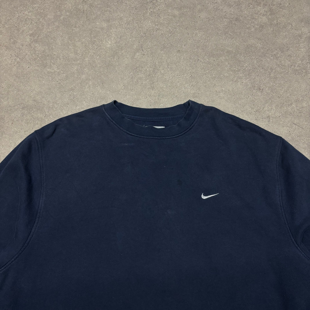 00's Nike Essentials Small Swoosh Navy Sweatshirt (L)