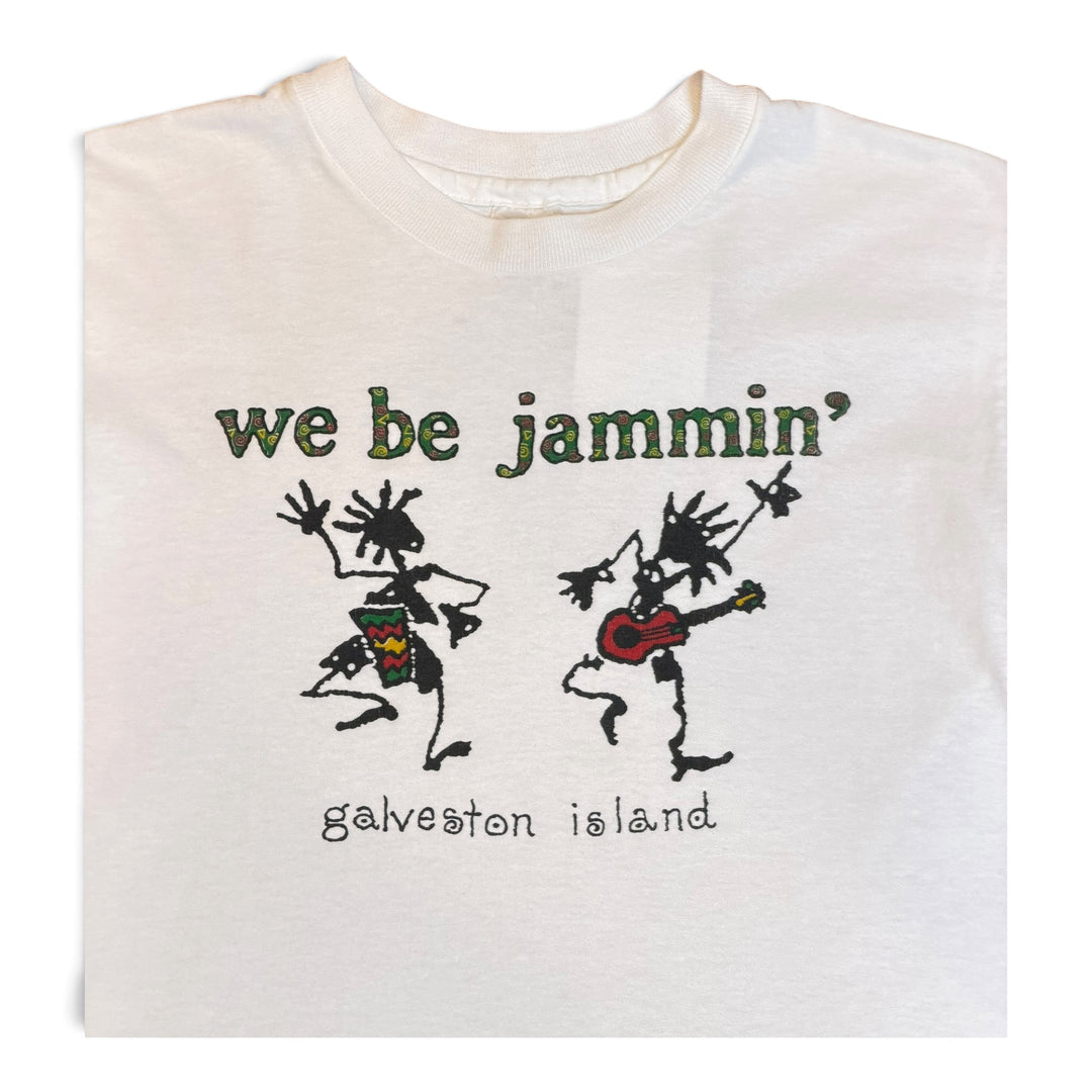 90's Vintage Galveston Island White Graphic T-Shirt (XS)