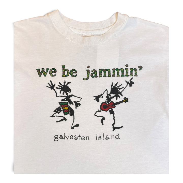 90's Vintage Galveston Island White Graphic T-Shirt (XS)
