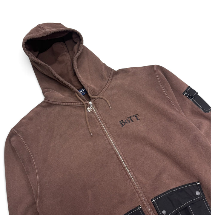 Bott Brown Contrast Pocket Zip Up Hoodie (L)