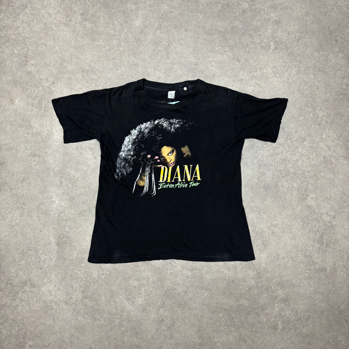 1986 Vintage Diana Ross Eaten Alive Black Graphic T-Shirt (M)