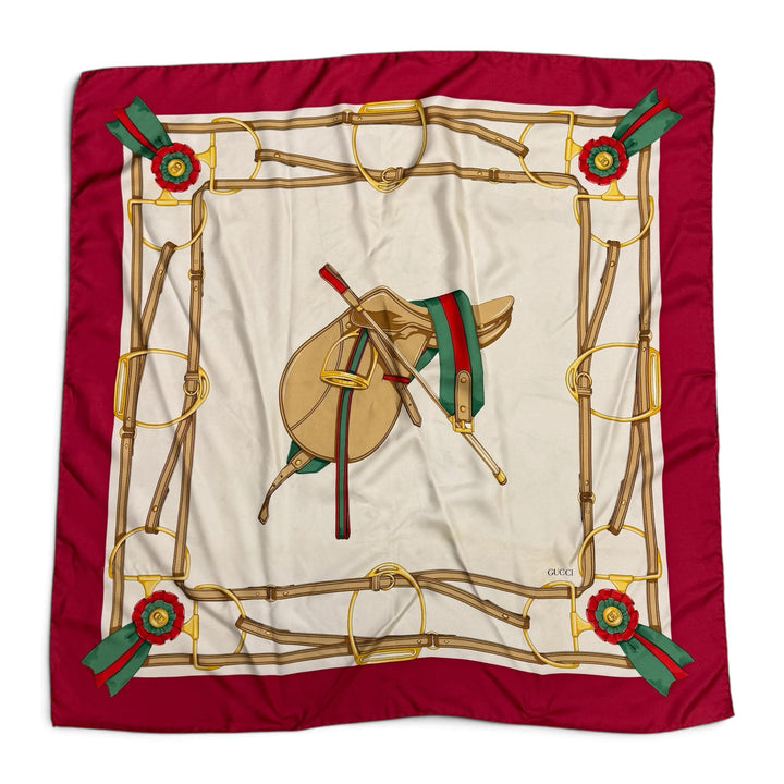 Vintage Gucci Silk Scarf Beige & Red