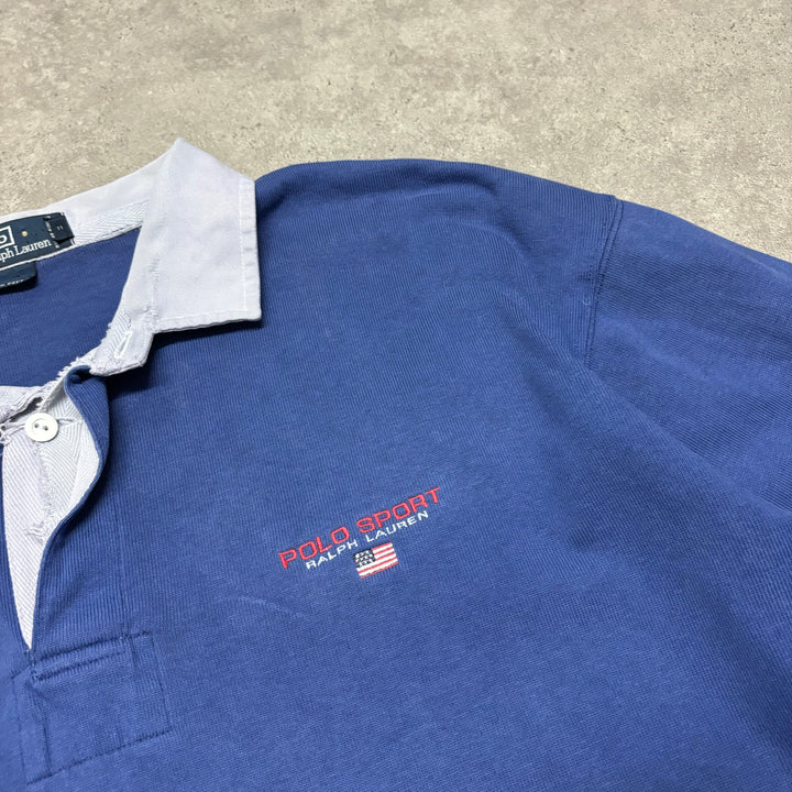 90's Vintage Polo Sport Ralph Lauren Blue Rugby Shirt (XXL)