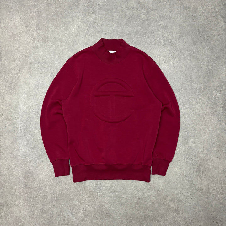 Telfar Dark Red Embossed Mockneck Sweatshirt (M)