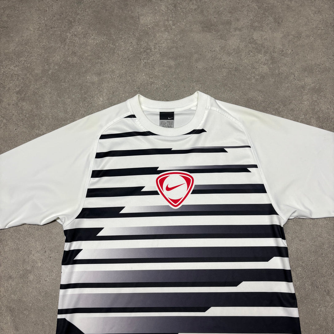 00's Vintage Nike T90 White Stripy Football Shirt (S)
