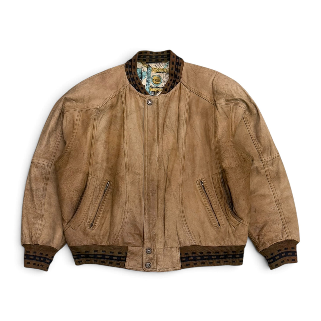 Vintage Suede Leather Jacket Beige (L)