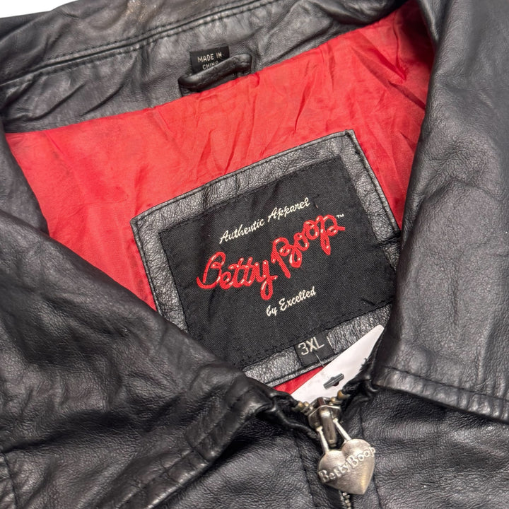 Rare 90's Vintage Betty Boop Red & Black Leather Varsity Jacket (XL)