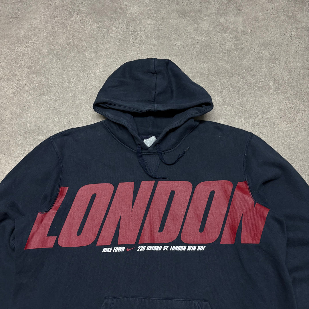 00's Vintage Nike Navy London Graphic Pullover Hoodie (XL)