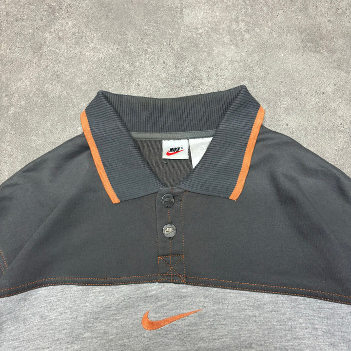 90's Vintage Nike Central Swoosh Grey Collared Sweatshirt (M)