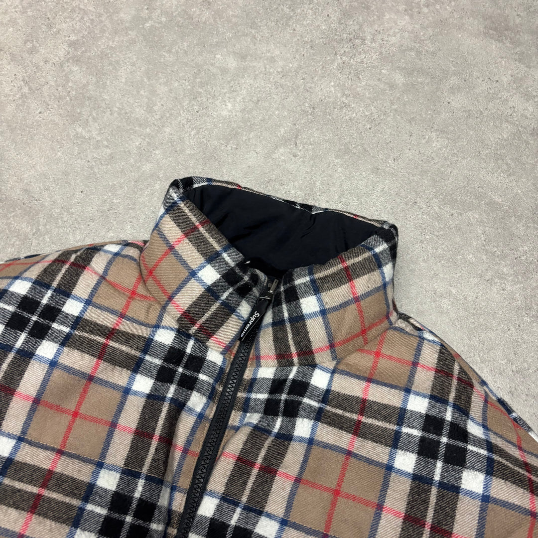 Supreme Black & Checkered Fleece Lined Reversible Puffer Jacket (M)