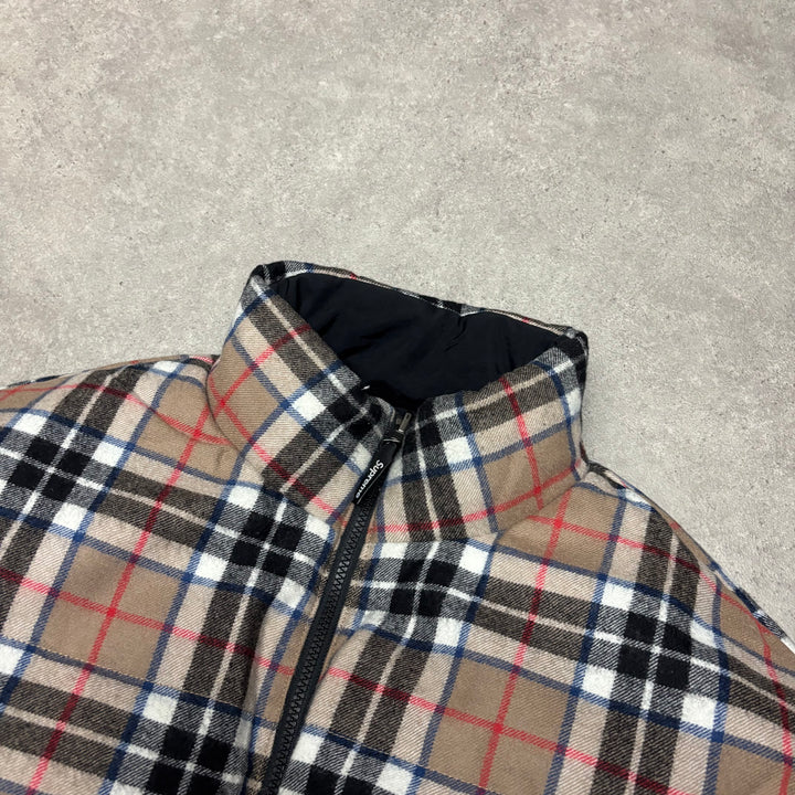 Supreme Black & Checkered Fleece Lined Reversible Puffer Jacket (M)