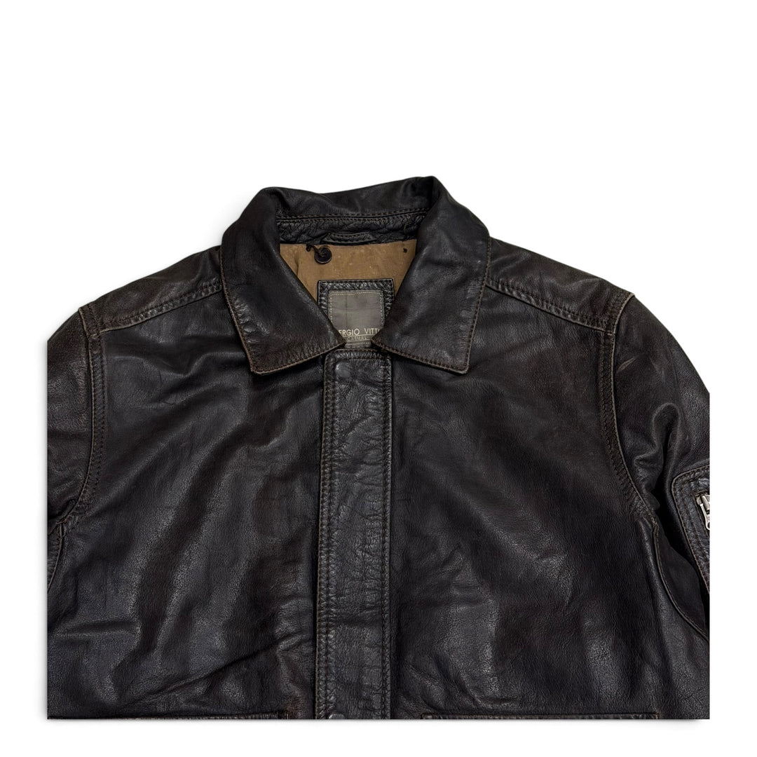 Vintage Pilot Style Leather Jacket Black (M)