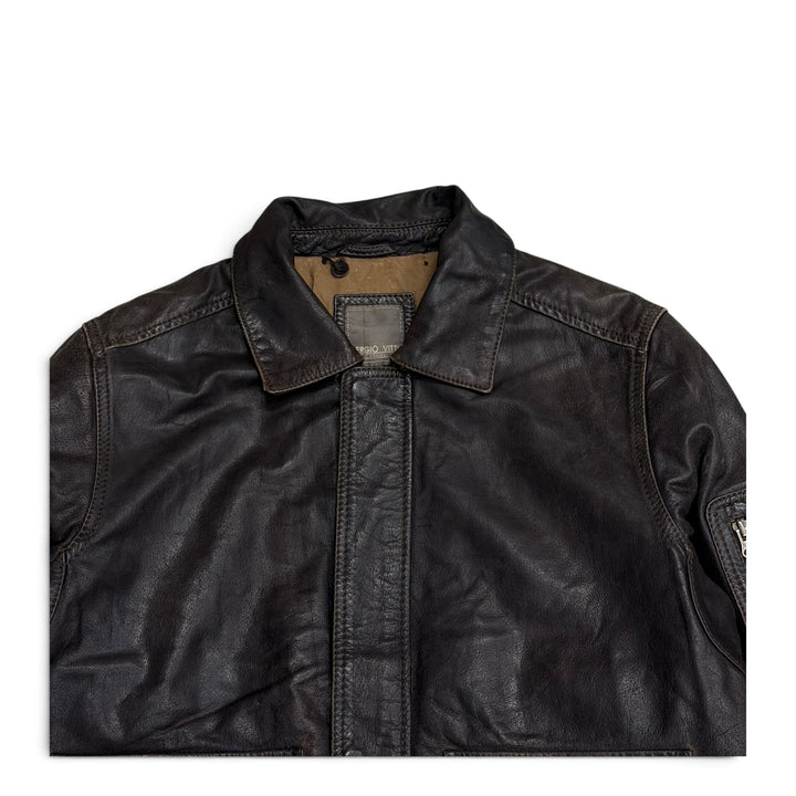 Vintage Pilot Style Leather Jacket Black (M)