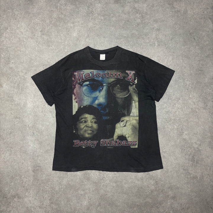 Rare Vintage Malcolm X & Betty Shabazz Washed Black Graphic T-Shirt (L)