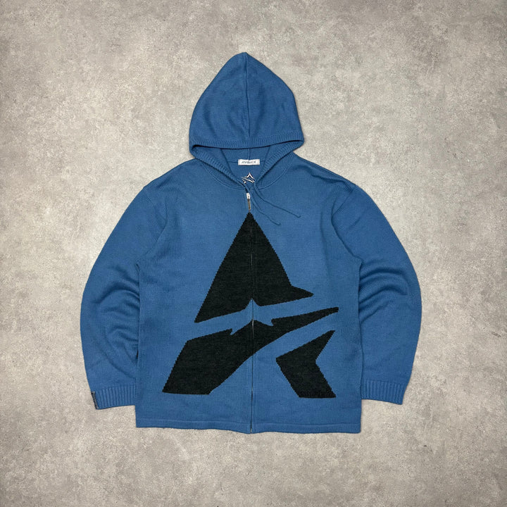 Vintage Avirex Blue Knitted Full Zip Hoodie (XXL)