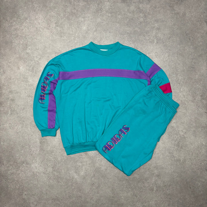80's Vintage Adidas Teal & Purple Full Tracksuit Set (XL)