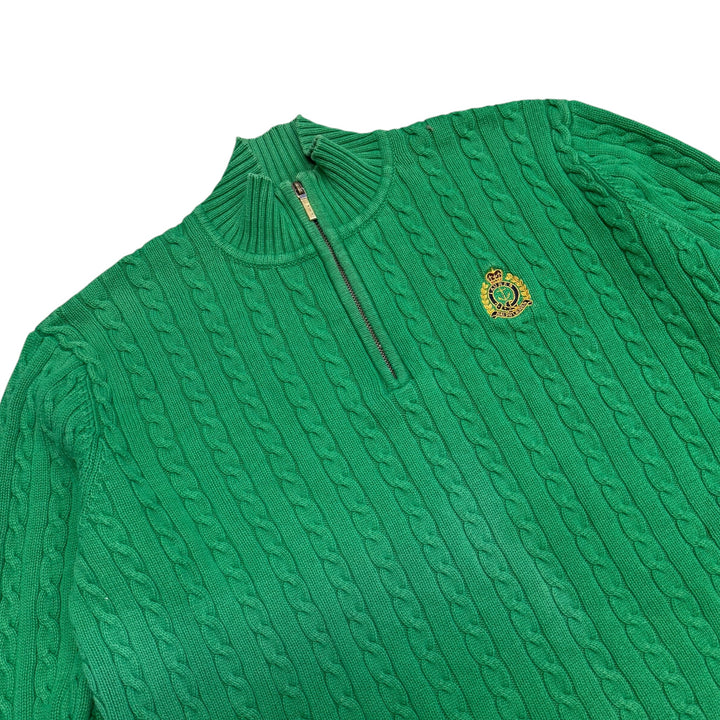 Vintage Polo Ralph Lauren Green Quarter zip Cable Knitted Jumper (XL)