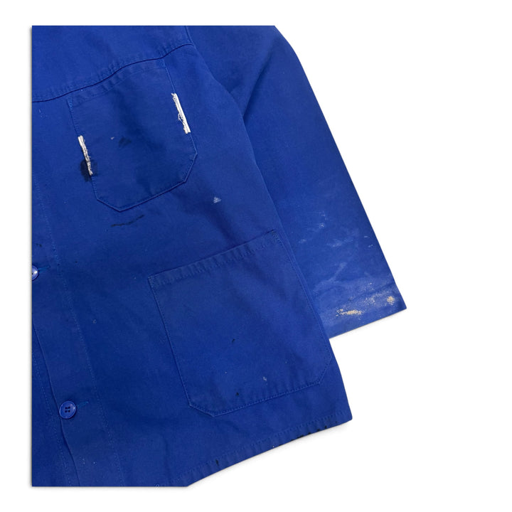 Vintage Distressed Paint Splattered Blue French Chore Jacket (XL)