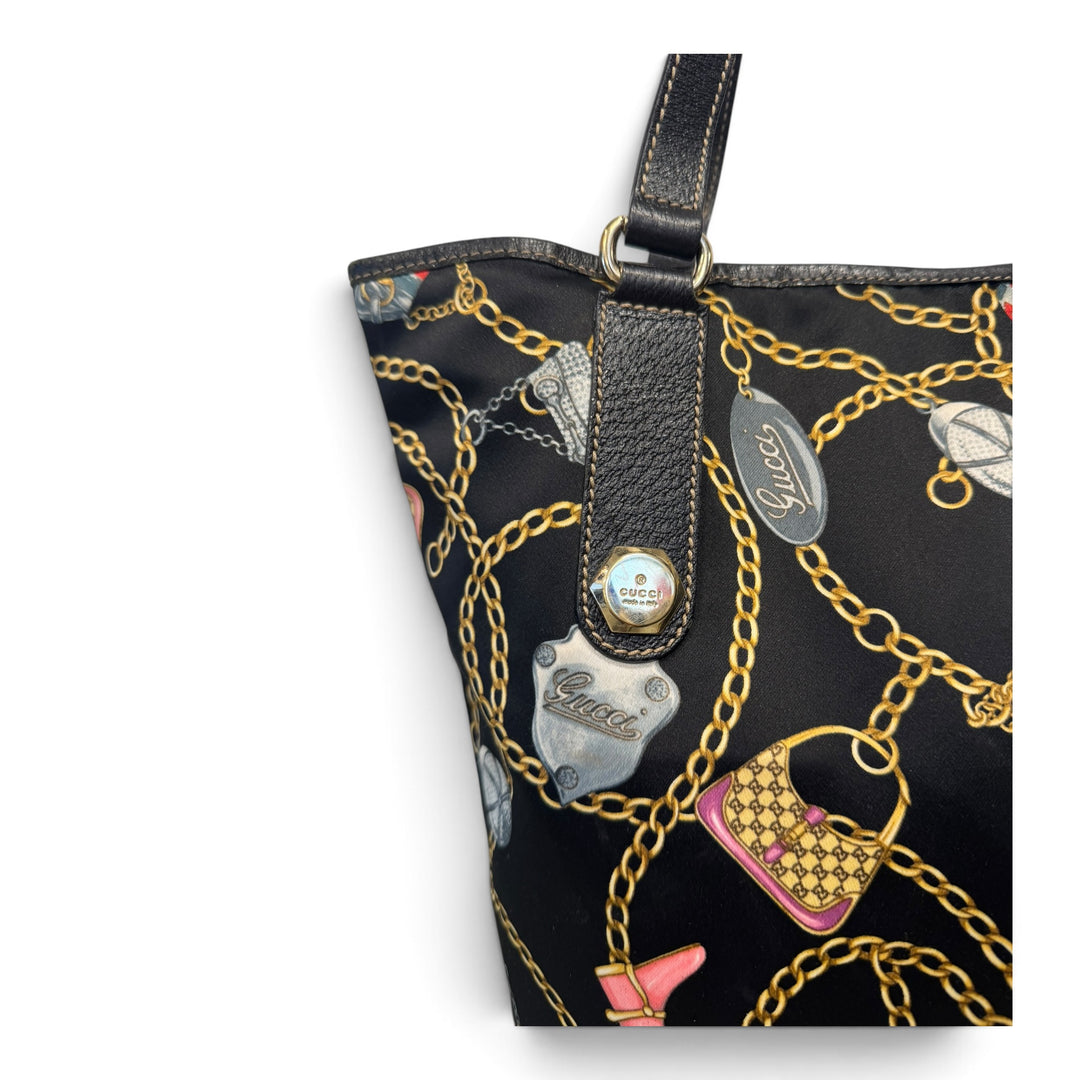 Gucci Preloved Chain Print Tote Bag Black