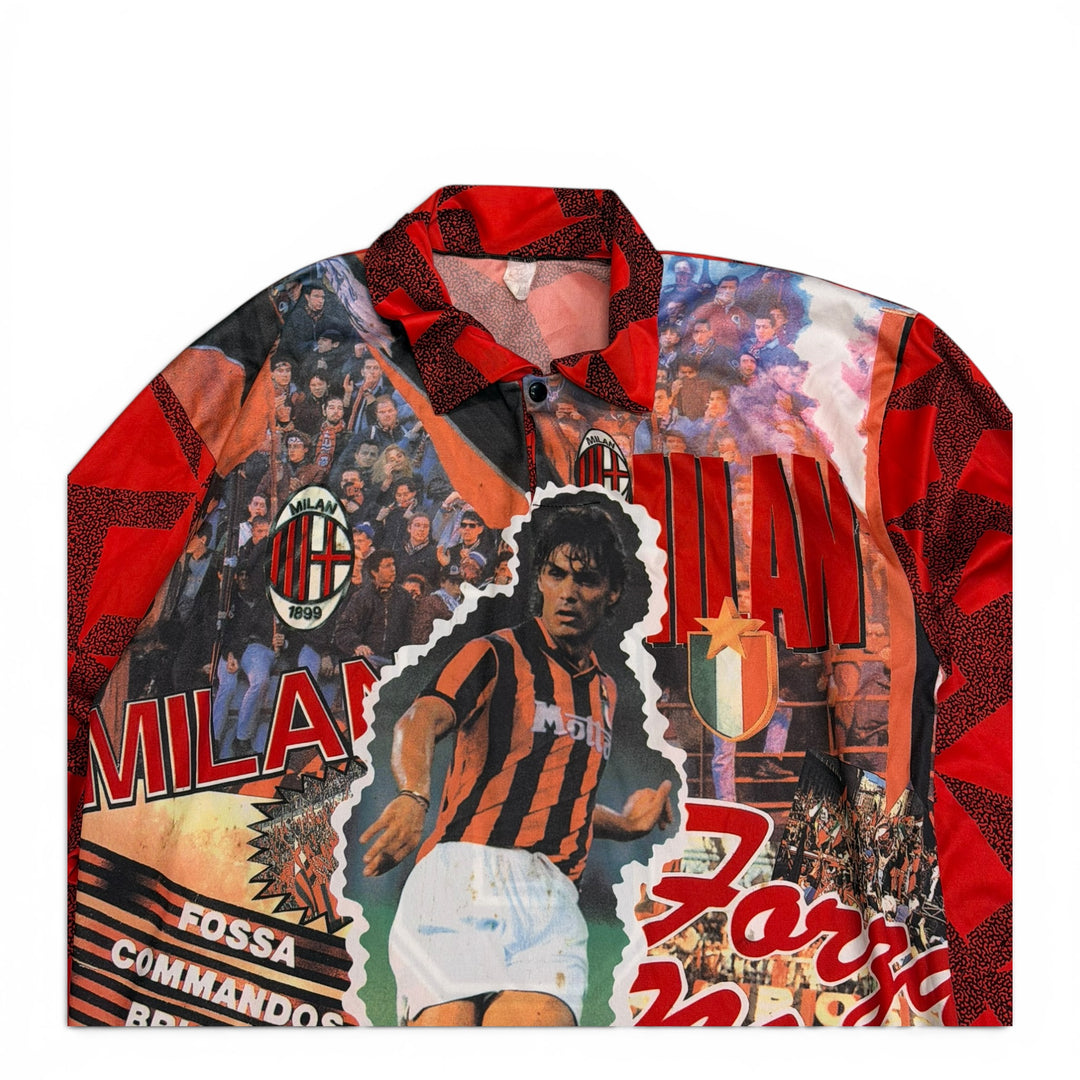 Vintage AC Milan Long Sleeve Maldini Shirt Red (XL)