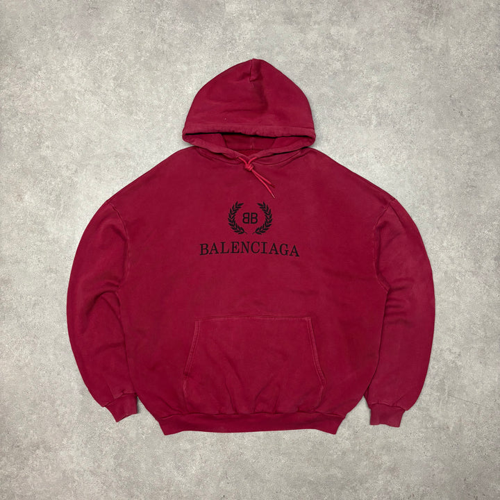 Balenciaga Dark Red Spell Out Heavyweight Pullover Hoodie (XL)