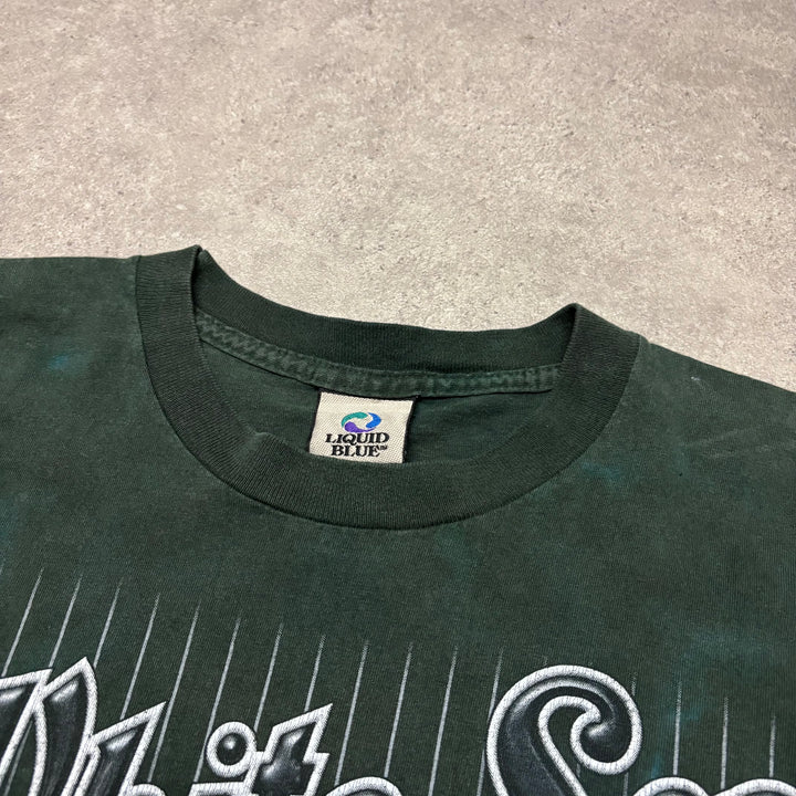 90's Vintage Liquid Blue Green White Sox Tie Dye Graphic T-Shirt (L)