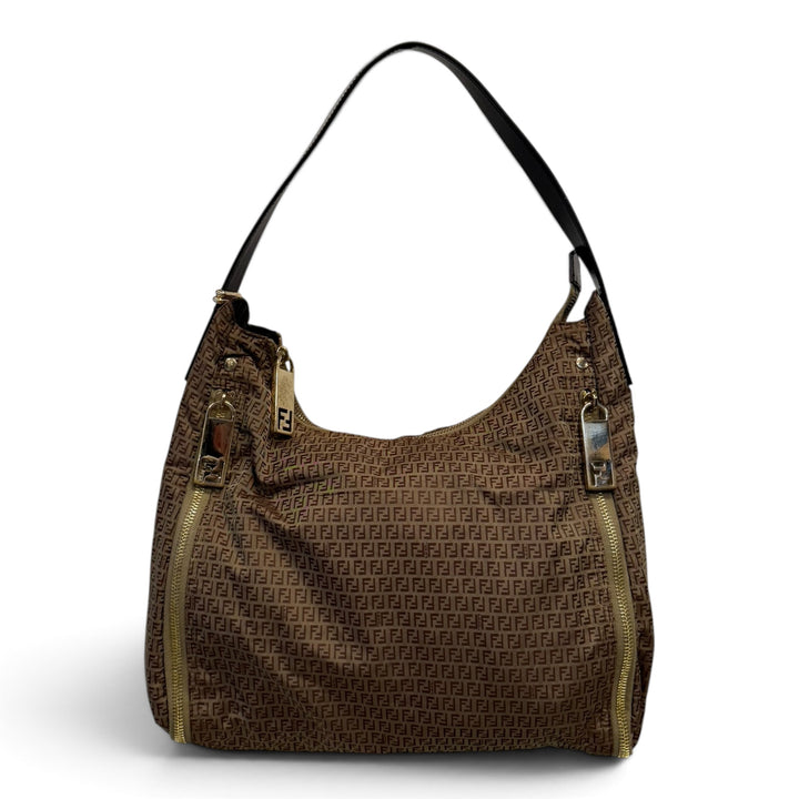Fendi Zucca Pattern Canvas Shoulder Bag Beige