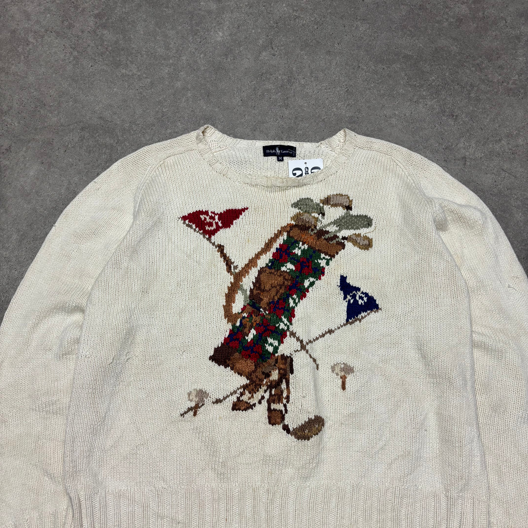 Vintage Polo Ralph Lauren Cream Golf Knitted Sweater (Women's M)