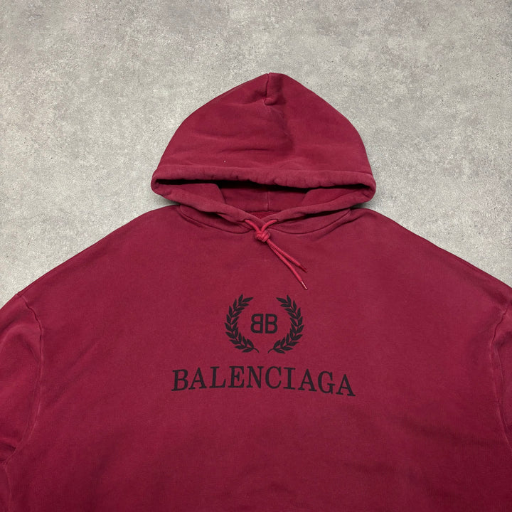 Balenciaga Dark Red Spell Out Heavyweight Pullover Hoodie (XL)