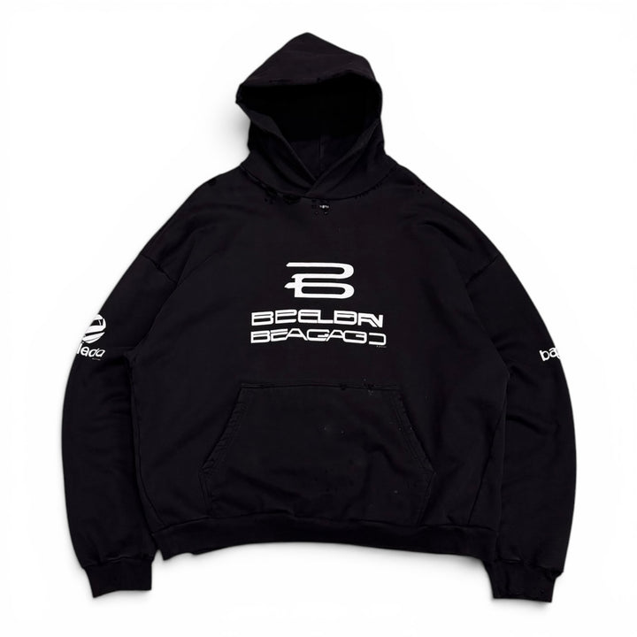 Balenciaga Black Oversized Distressed Pullover Graphic Hoodie (XL)