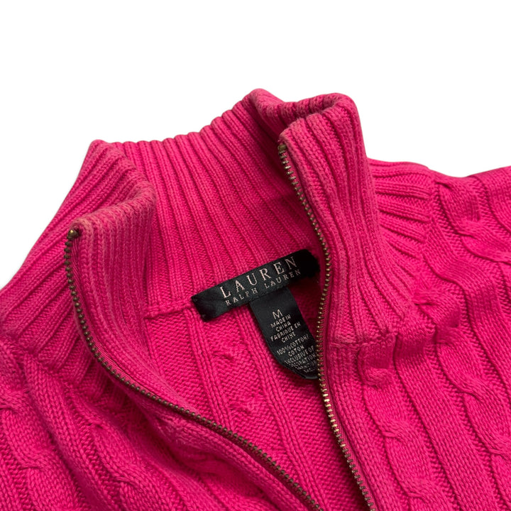 Vintage Polo Ralph Lauren Pink Cable Knit Full Zip Knitted Jumper (M)