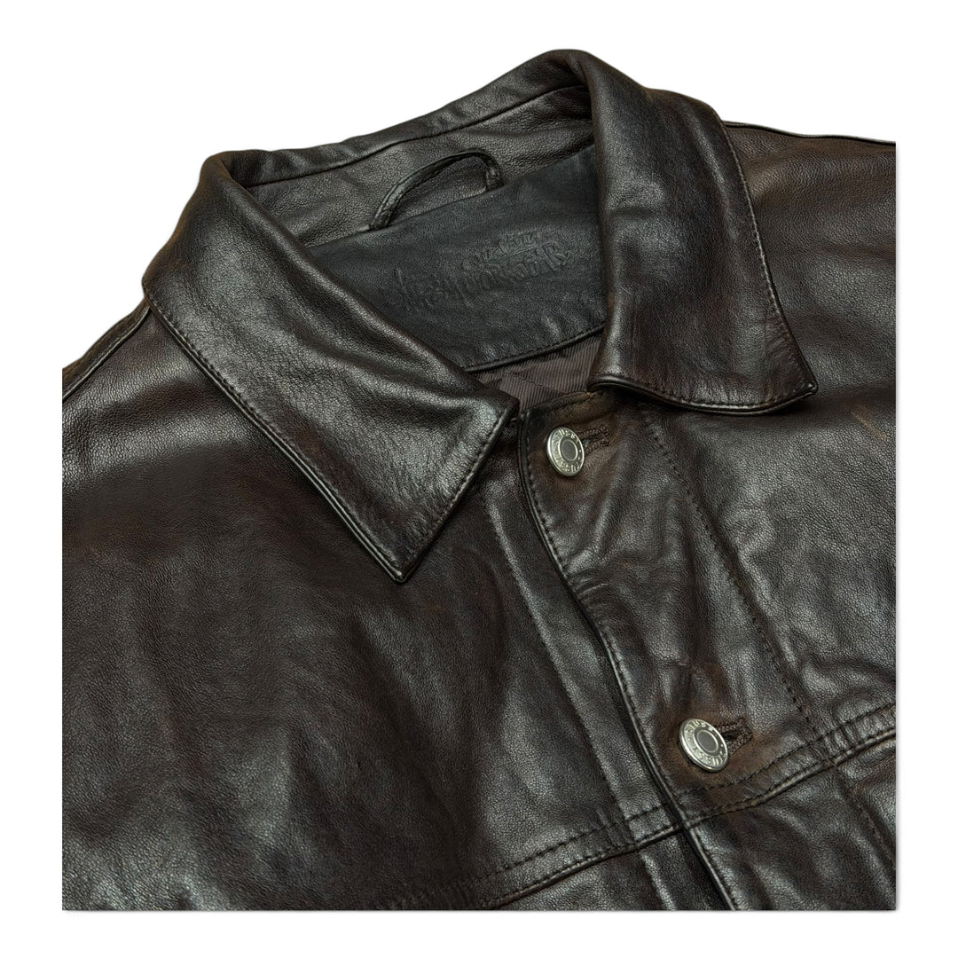 Study Trucker Dark Brown Leather Jacket (M)