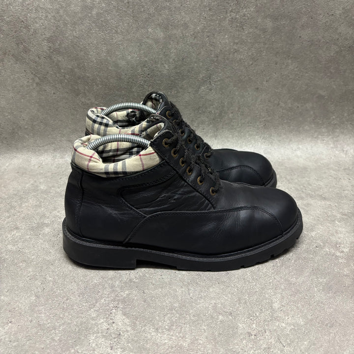 90's Vintage Burberry Black Leather Ankle Boots (UK10)