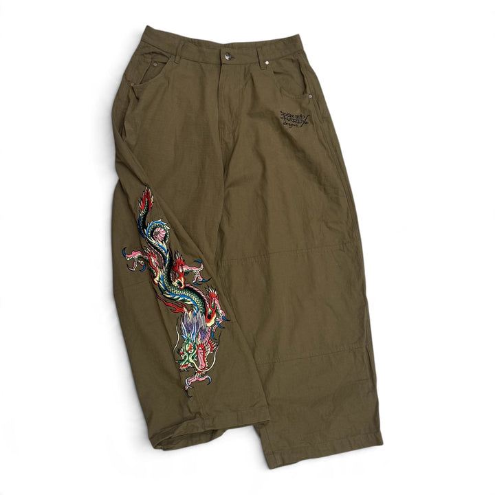 Ed Hardy Baggy Embroidered Trousers Green (S)