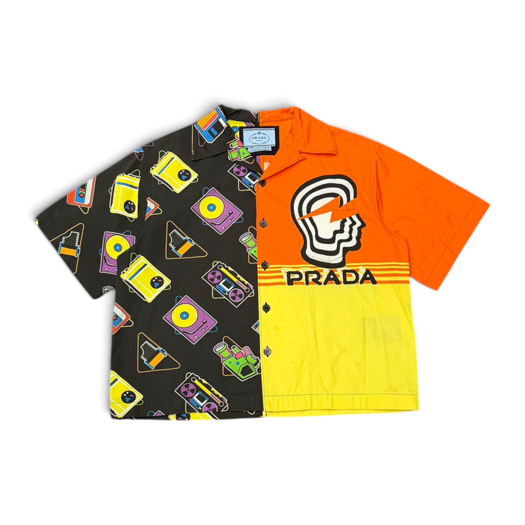 Prada Orange Patterned Bowling Short Sleeve Shirt (M)