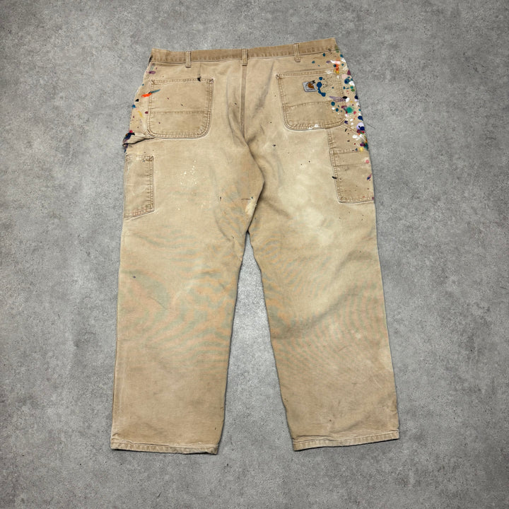 Vintage Carhartt Beige Paint Splatter Carpenter Trousers (40x30)